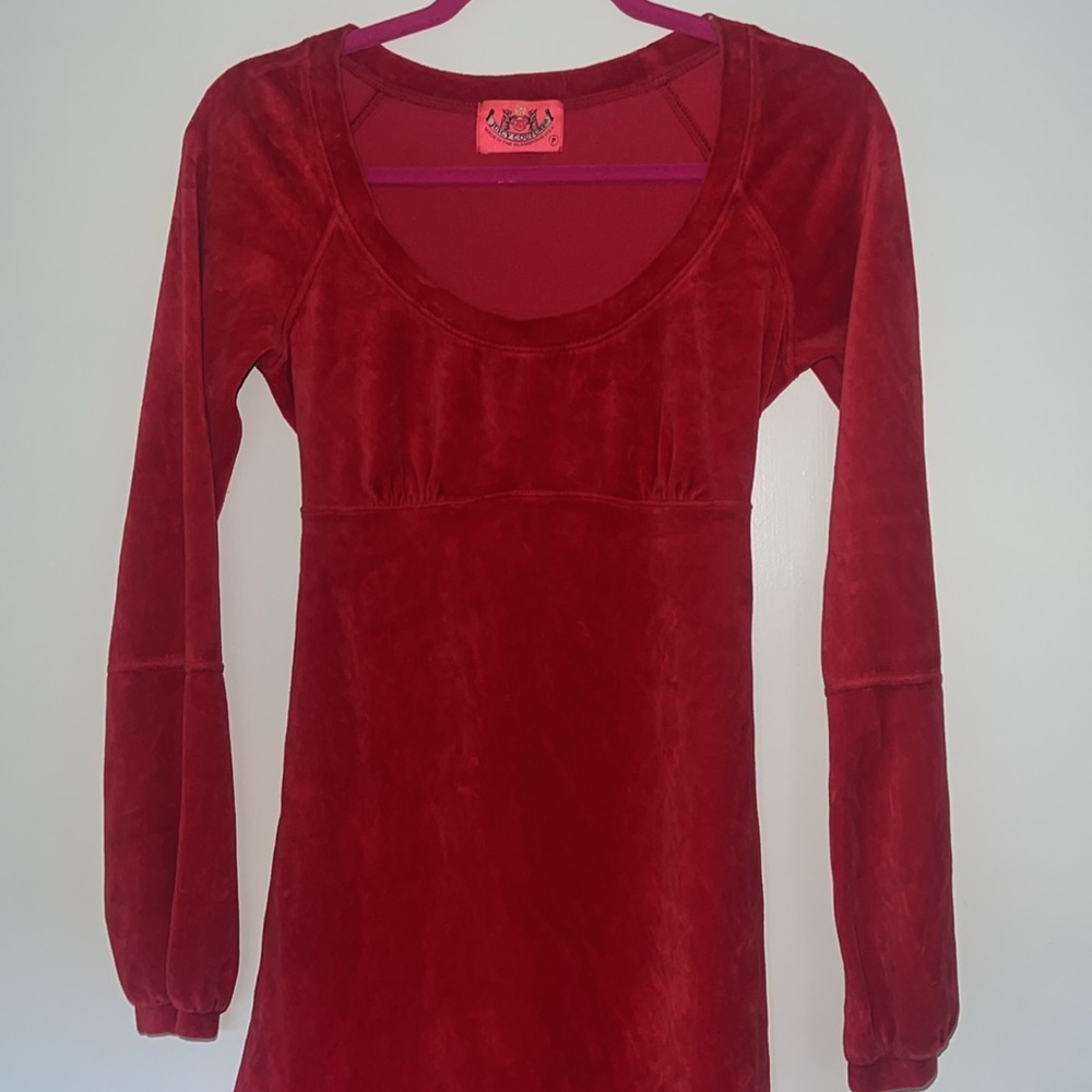 Juicy Couture Red Velour long sleeve dress with Bow petite Y2K holiday vintage